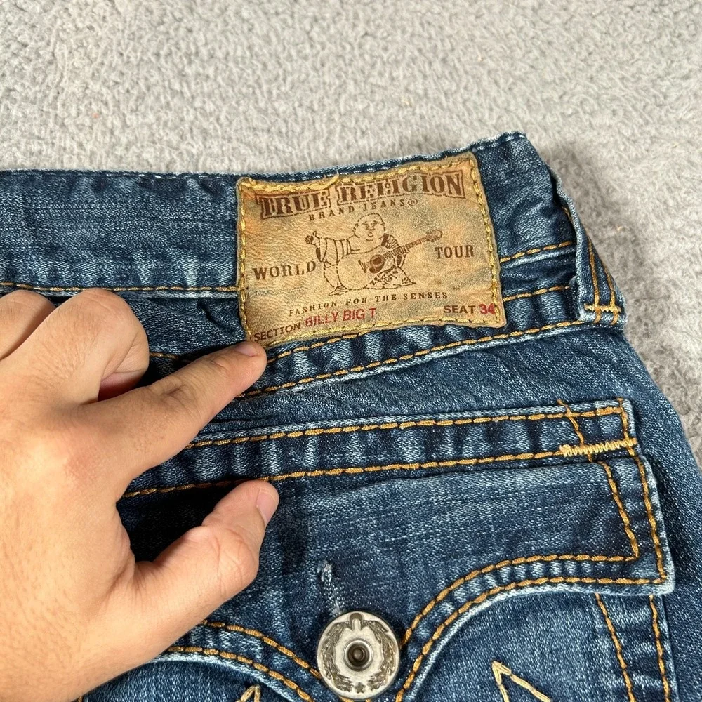 True Religion Jeans Men‎ 34 (32x30) Custom Patchwork Straight Leg Billy Big T